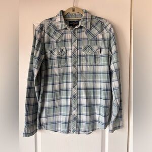 Cody James FR Shirt midweight blue plaid pearl snap men’s medium